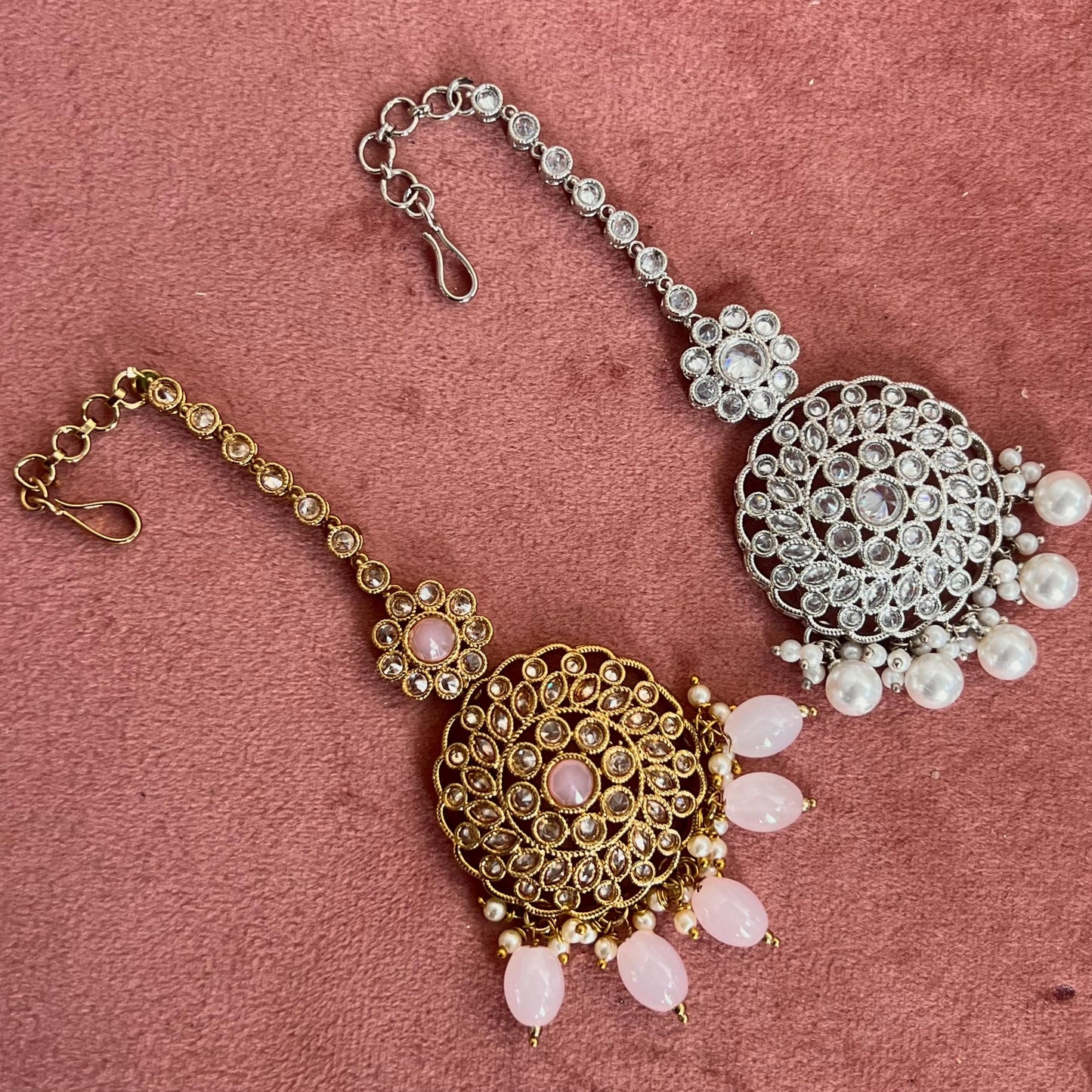 Round Crystal Tikka - Antique Gold /Champagne Zircon Crystal /Silver  Tikli/ Indian/ Pakistani Fashion Jewellery/ Maang Tikkas/ Mix Colours