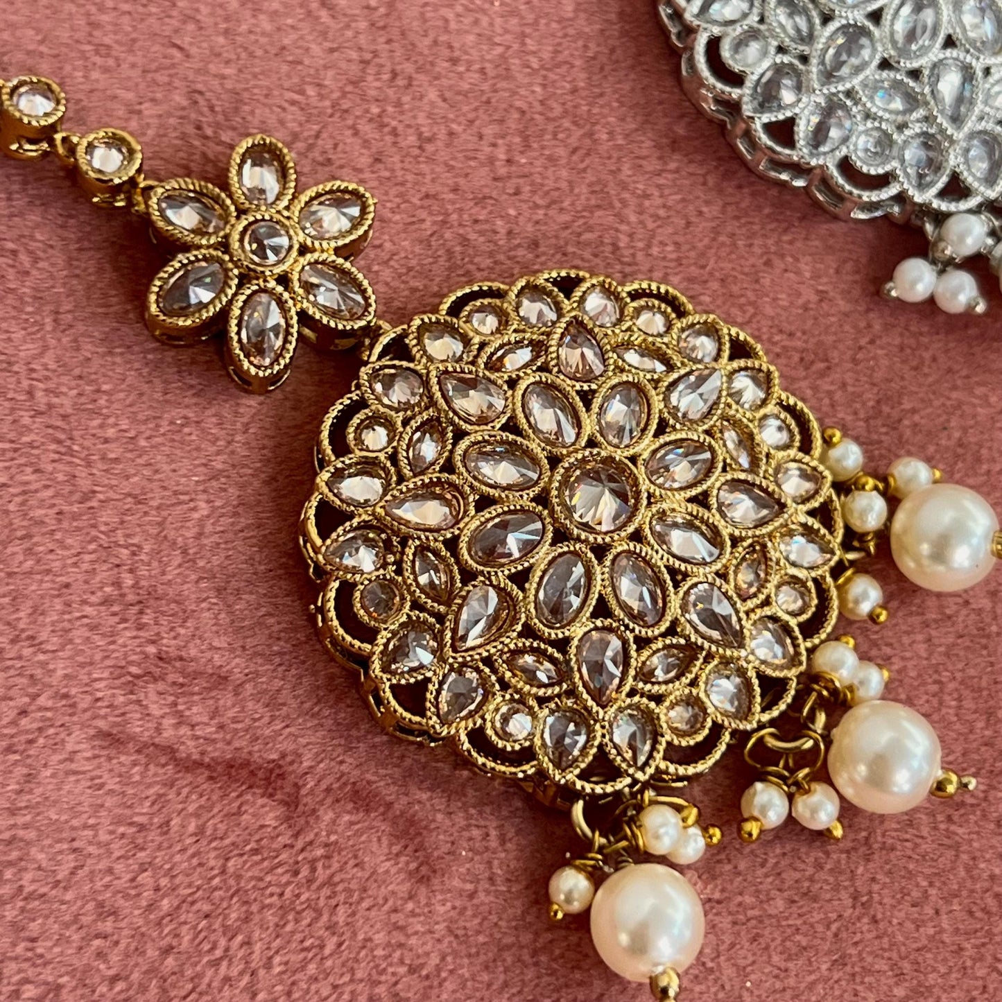 Round Crystal Tikka - Antique Gold /Champagne Zircon Crystal /Silver  Tikli/ Indian/ Pakistani Fashion Jewellery/ Maang Tikkas/ Mix Colours