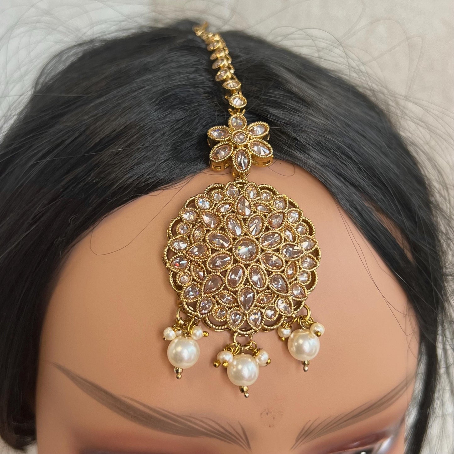 Round Crystal Tikka - Antique Gold /Champagne Zircon Crystal /Silver  Tikli/ Indian/ Pakistani Fashion Jewellery/ Maang Tikkas/ Mix Colours