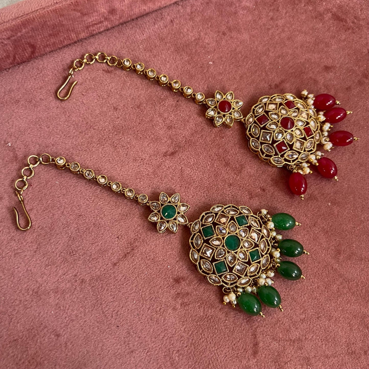 Flower Crystal Tikka - Antique Gold /Champagne Zircon Crystal /Maroon/ Green/ Tikli/ Indian/ Pakistani Fashion Jewellery/ Maang Tikkas/