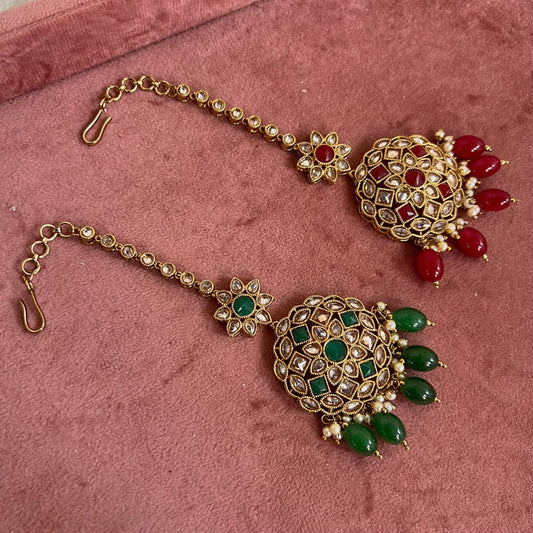 Flower Crystal Tikka - Antique Gold /Champagne Zircon Crystal /Maroon/ Green/ Tikli/ Indian/ Pakistani Fashion Jewellery/ Maang Tikkas/