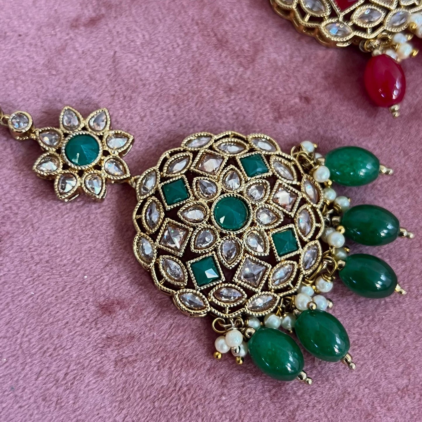 Flower Crystal Tikka - Antique Gold /Champagne Zircon Crystal /Maroon/ Green/ Tikli/ Indian/ Pakistani Fashion Jewellery/ Maang Tikkas/