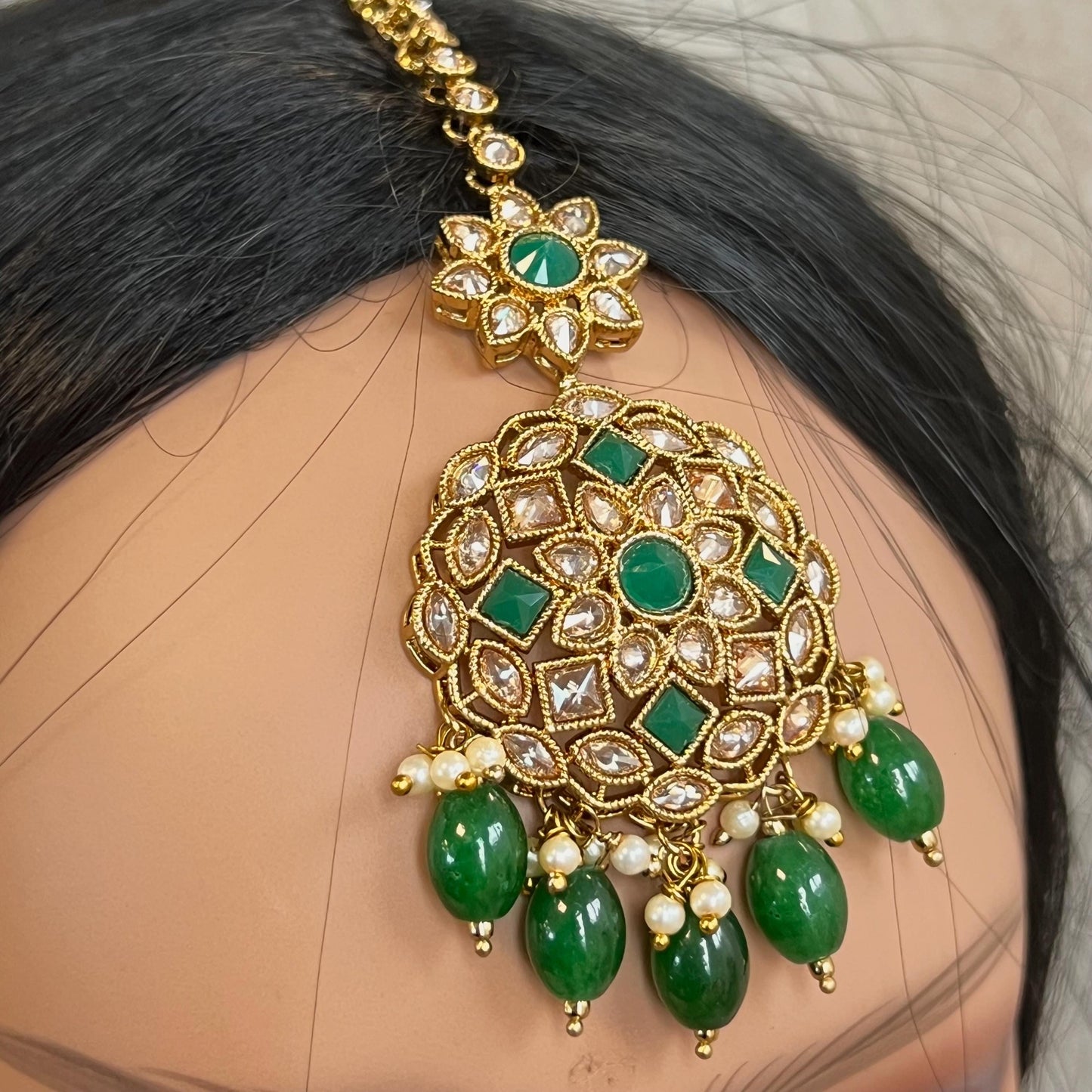 Flower Crystal Tikka - Antique Gold /Champagne Zircon Crystal /Maroon/ Green/ Tikli/ Indian/ Pakistani Fashion Jewellery/ Maang Tikkas/