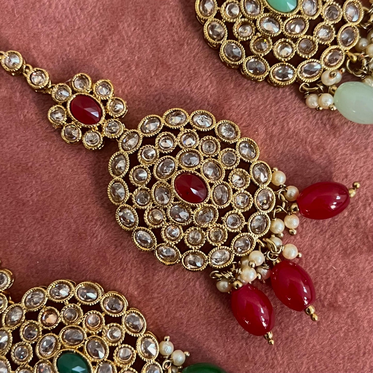Long Crystal Tikka - Antique Gold /Champagne Zircon Crystal /Mix Colour/ Tikli/ Indian/ Pakistani Fashion Jewellery/ Maang Tikkas/