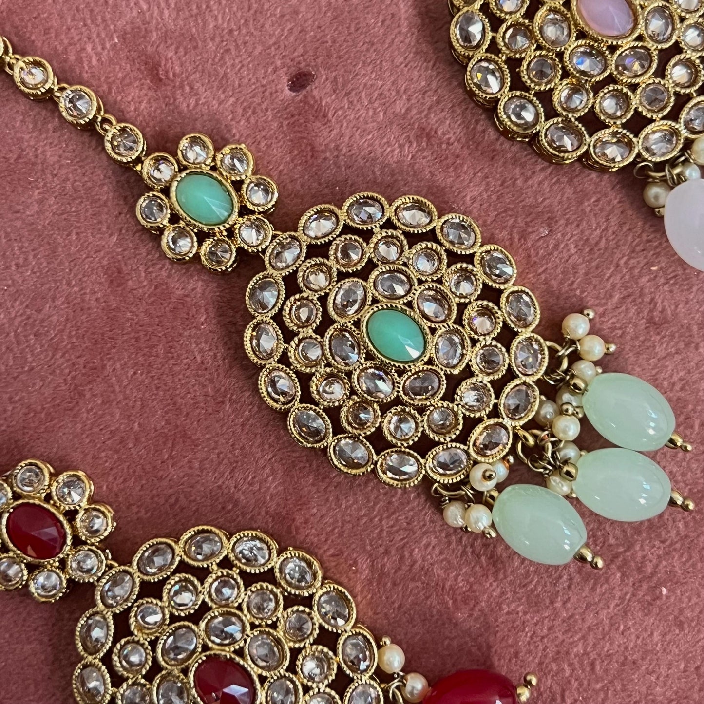 Long Crystal Tikka - Antique Gold /Champagne Zircon Crystal /Mix Colour/ Tikli/ Indian/ Pakistani Fashion Jewellery/ Maang Tikkas/