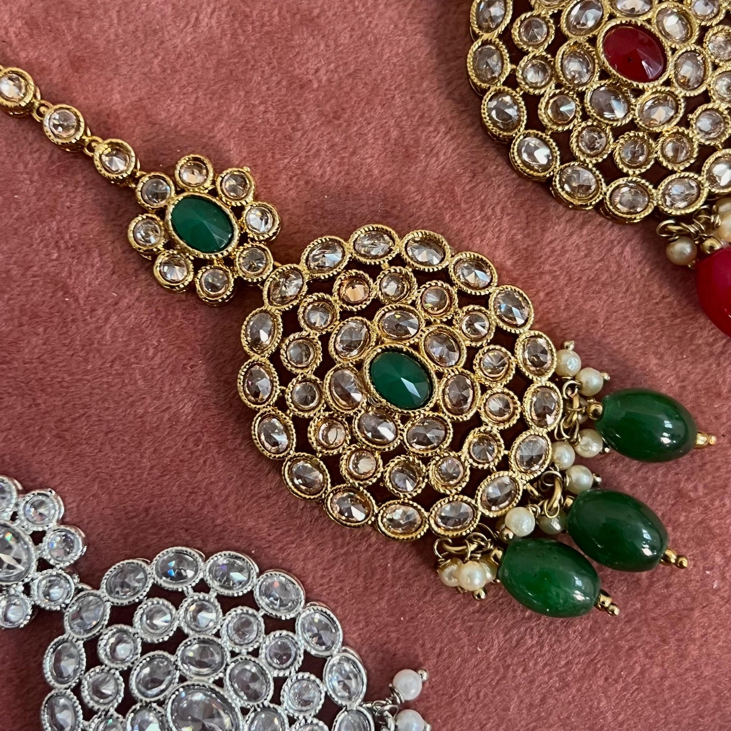 Long Crystal Tikka - Antique Gold /Champagne Zircon Crystal /Mix Colour/ Tikli/ Indian/ Pakistani Fashion Jewellery/ Maang Tikkas/