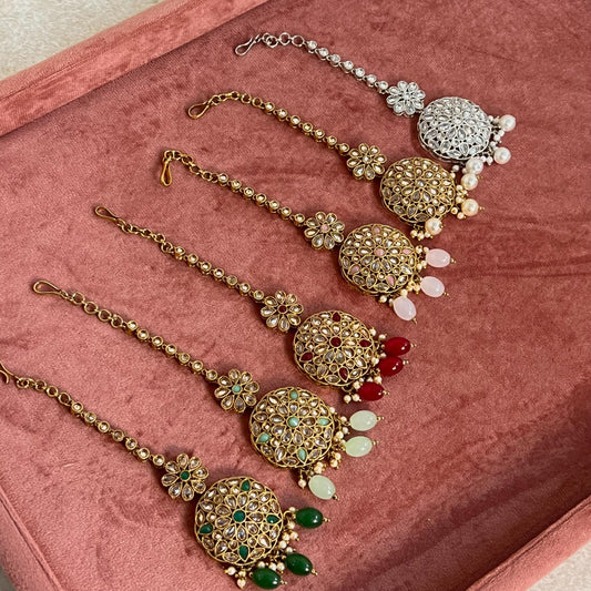 Circle Crystal Tikka - Antique Gold /Champagne Zircon Crystal /Mix Colour/ Tikli/ Indian/ Pakistani Fashion Jewellery/ Maang Tikkas/