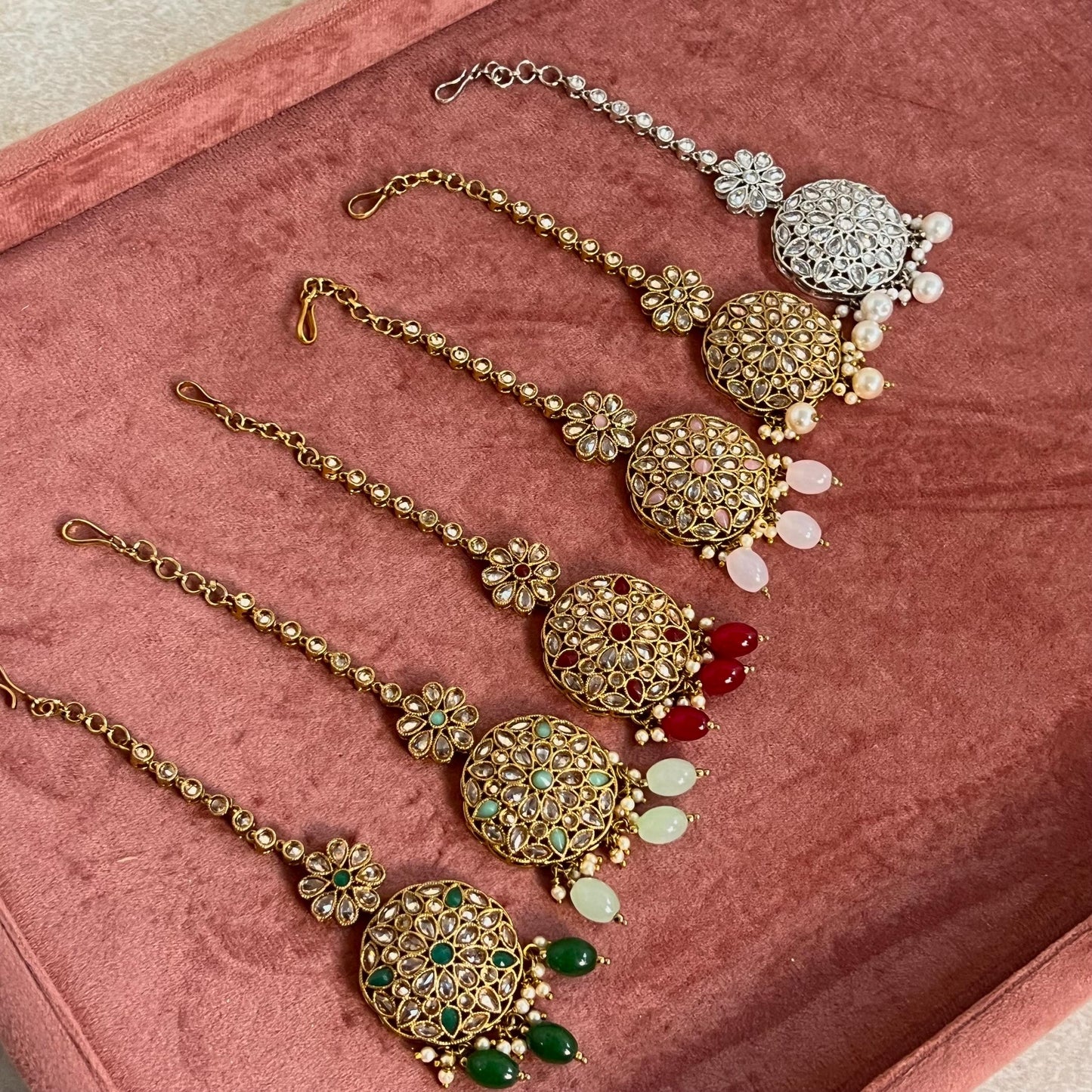 Circle Crystal Tikka - Antique Gold /Champagne Zircon Crystal /Mix Colour/ Tikli/ Indian/ Pakistani Fashion Jewellery/ Maang Tikkas/