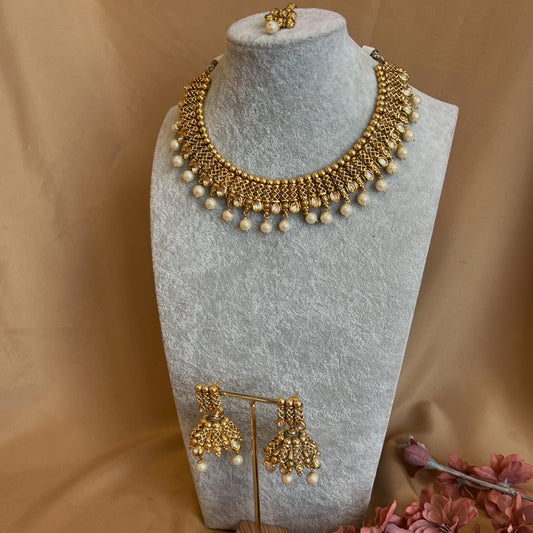 Temple Style Necklace Set Jhumka Earrings/ Indian/ Pakistani/Fashion Jewellery/ Gift for Women