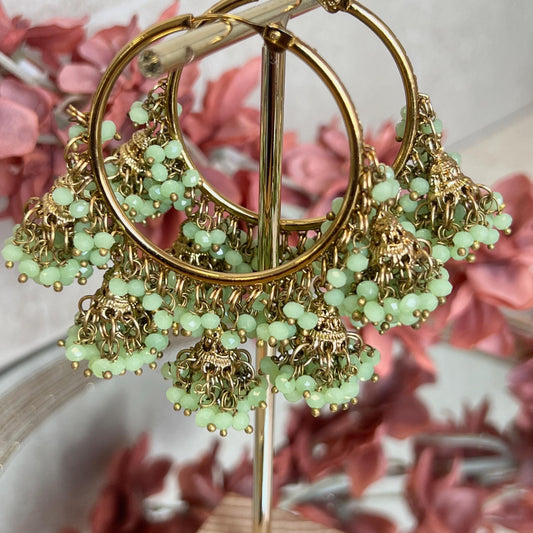 Mint & Golden Indian Hoop Jhumka Earrings/Indian Hoop Earring/Indian Earrings/Indian Jewellery/Silver Jewellery/Gifts for Women