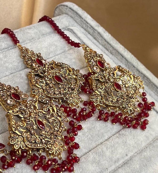 Maroon Earring and Tikka only/  Flat Earring Indian/ Pakistani Style