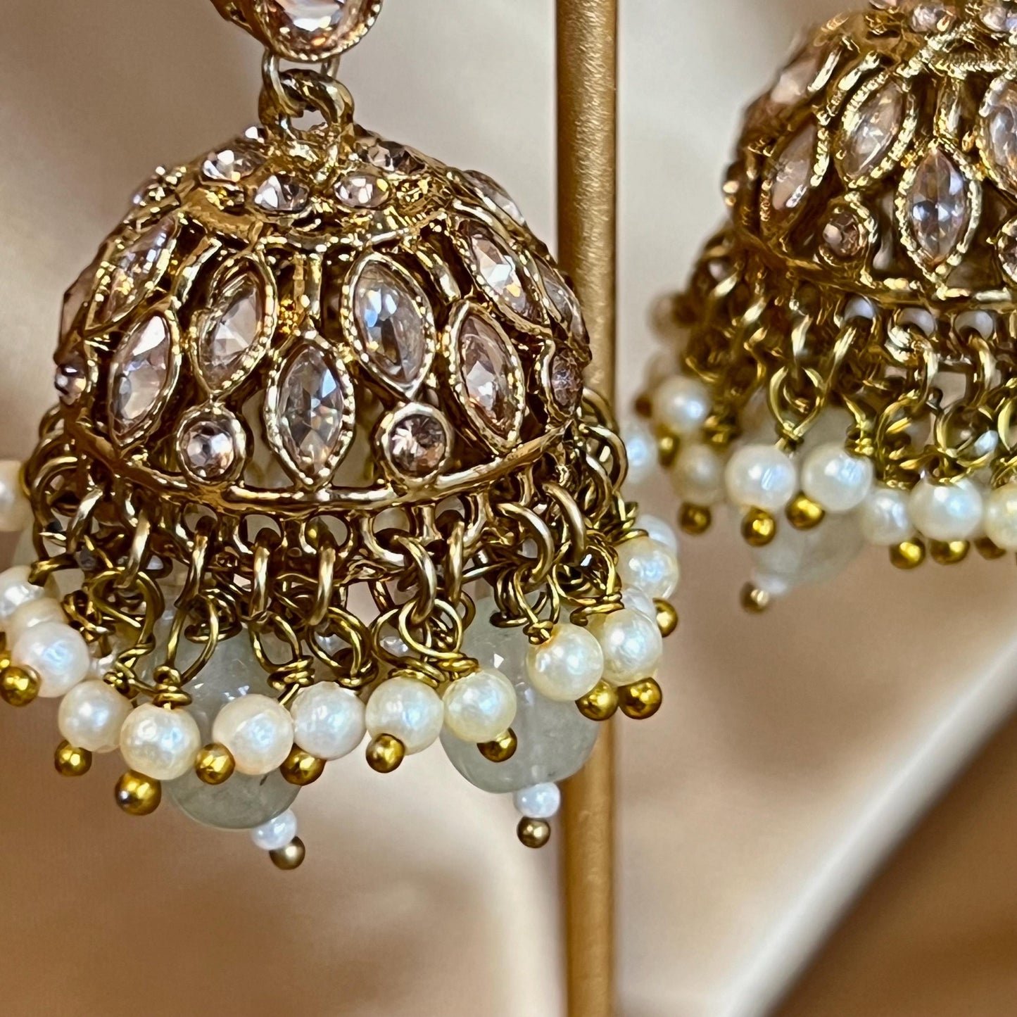 Mint Green, Antique Gold/ Champagne Necklace set/ Choker,Jhumka Earring and Tikka/ Necklace/ Unique Style/ Indian/ Pakistani Gift for Women