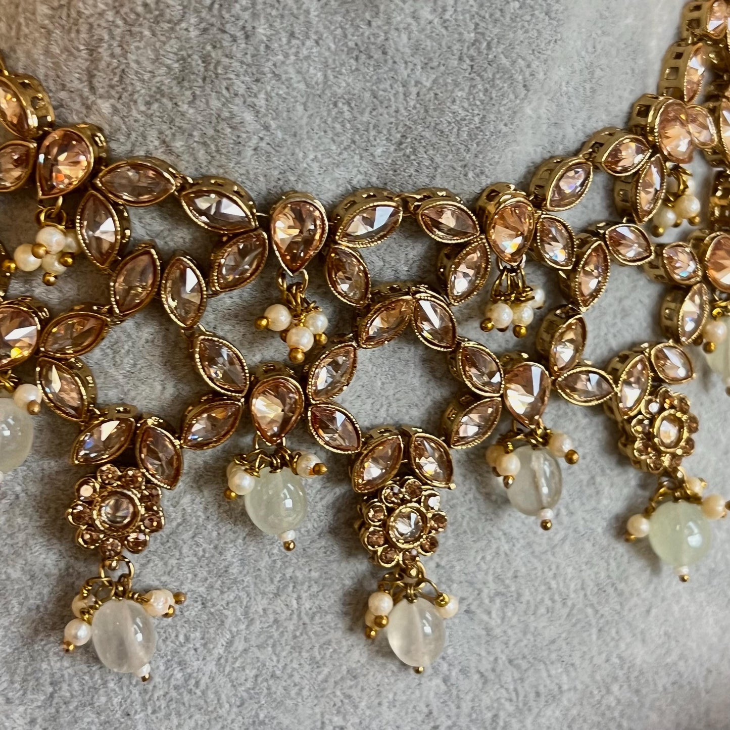 Mint Green, Antique Gold/ Champagne Necklace set/ Choker,Jhumka Earring and Tikka/ Necklace/ Unique Style/ Indian/ Pakistani Gift for Women