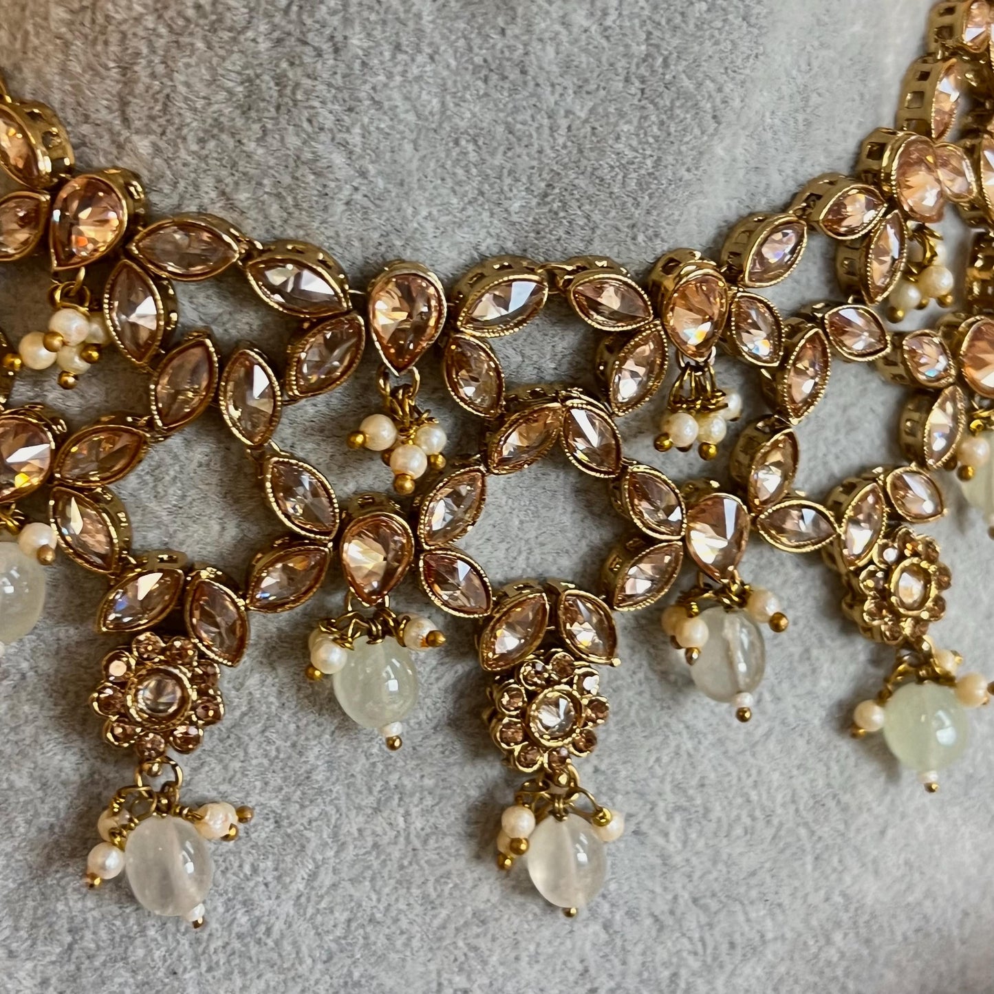 Mint Green, Antique Gold/ Champagne Necklace set/ Choker,Jhumka Earring and Tikka/ Necklace/ Unique Style/ Indian/ Pakistani Gift for Women