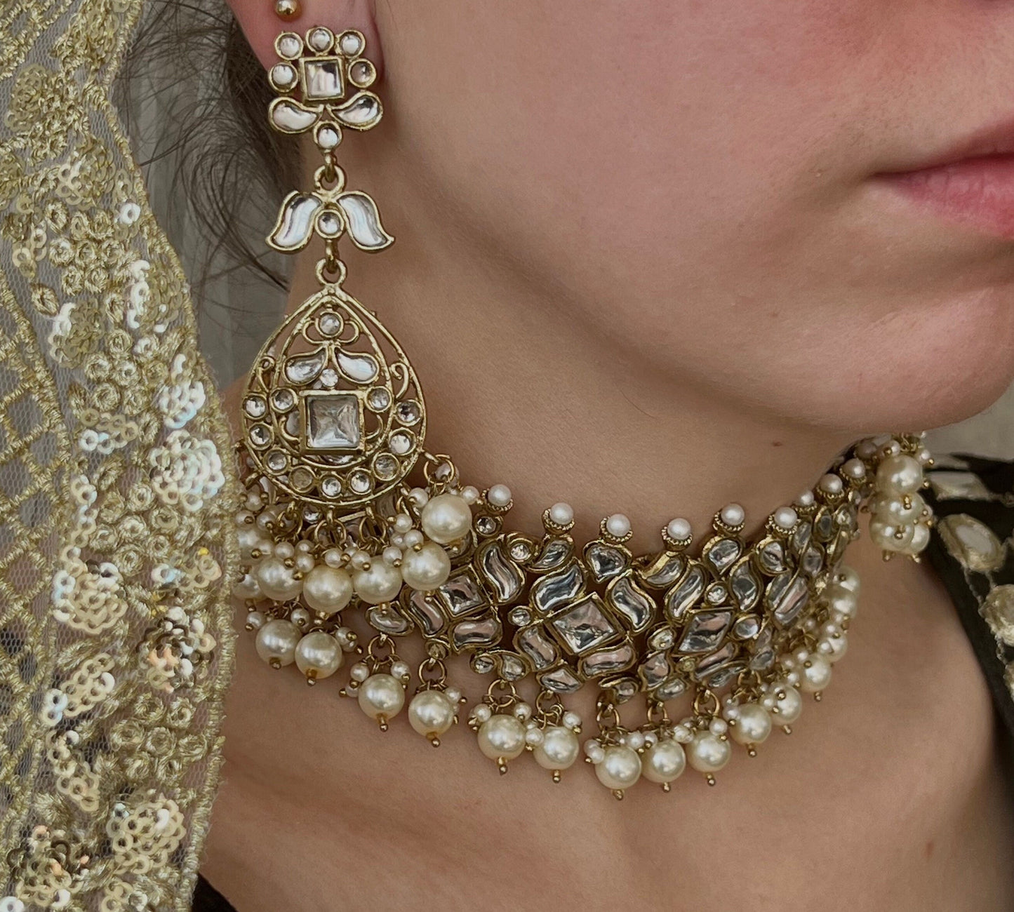 Faux Kundan Choker set Earring/ Tikka/ Tikli/ Indian/ Pakistani/Fashion Jewellery/ Gift for Women