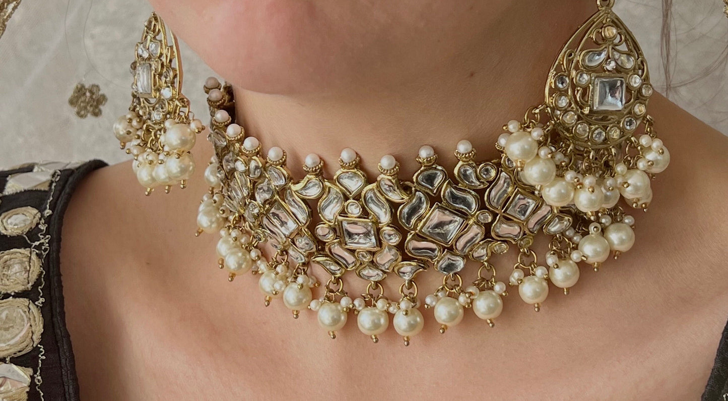 Faux Kundan Choker set Earring/ Tikka/ Tikli/ Indian/ Pakistani/Fashion Jewellery/ Gift for Women