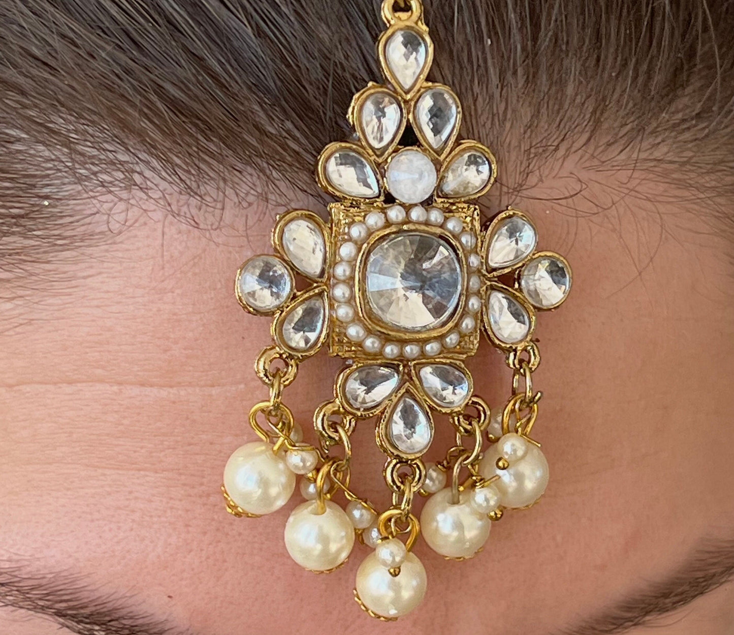 Clear Faux Kundan with Earrings and Tikka/ Unique Style/ Indian/ Pakistani/Fashion Jewellery/ Gift for Women