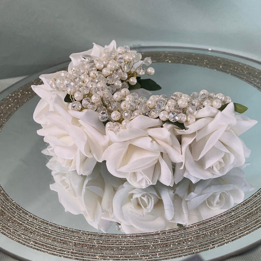 Ladies Floral Bun Gajra Artificial Flower Accessory - White/Crystals/Accessories/Hair Accessory for Women/Gajra