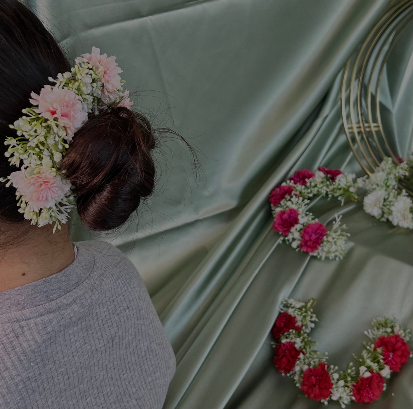 Ladies White & Crystal Floral Bun Gajra Artificial Flower Accessory - White Pearl Floral Hair Accessories/Hair Accessory for Women/Gajra