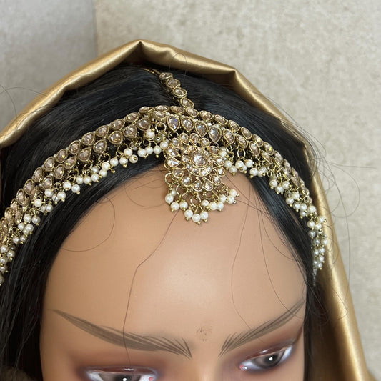Antique Golden Mathapatti (Indian Headband)/Pakistani/Fashion Jewellery/ Bridal Forehead Jewellery Headpiece/Bollywood /phoolpatti