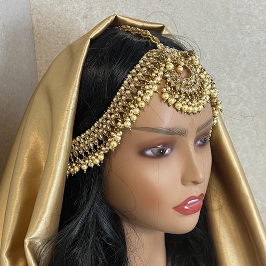Antique Golden Mathapatti (Indian Headband)/Pakistani/Fashion Jewellery/ Bridal Forehead Jewellery Headpiece/Bollywood /phoolpatti