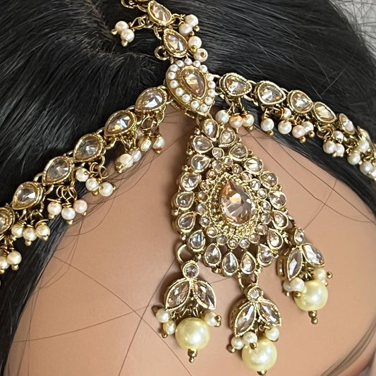 Antique Golden Mathapatti (Indian Headband)/Pakistani/Fashion Jewellery/ Bridal Forehead Jewellery Headpiece/Bollywood /phoolpatti