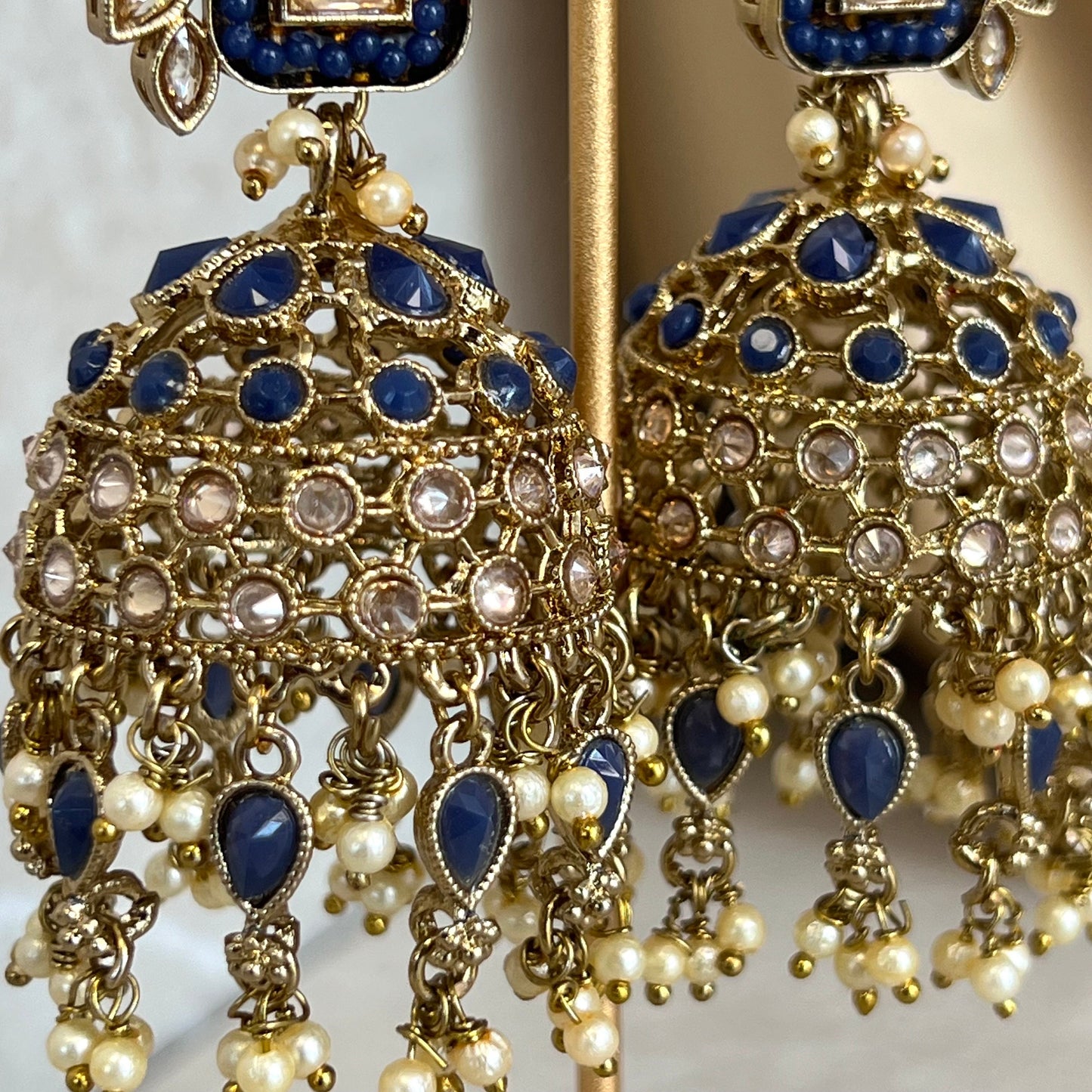 Navy Blue Large Vine Leaf Jhumka Earrings - Indian Style Earring/Pakistani Fashion/ Mendhi/Party/Haldi/ Diwali Gift/ Eid Gift