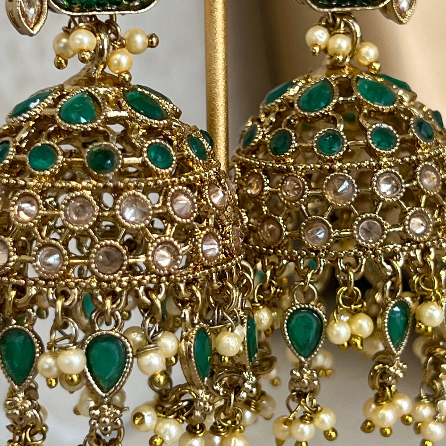 Green Large Vine Leaf Jhumka Earrings - Indian Style Earring/Pakistani fashion/ Mendhi/Party/Haldi/ Diwali Gift/ Eid Gift