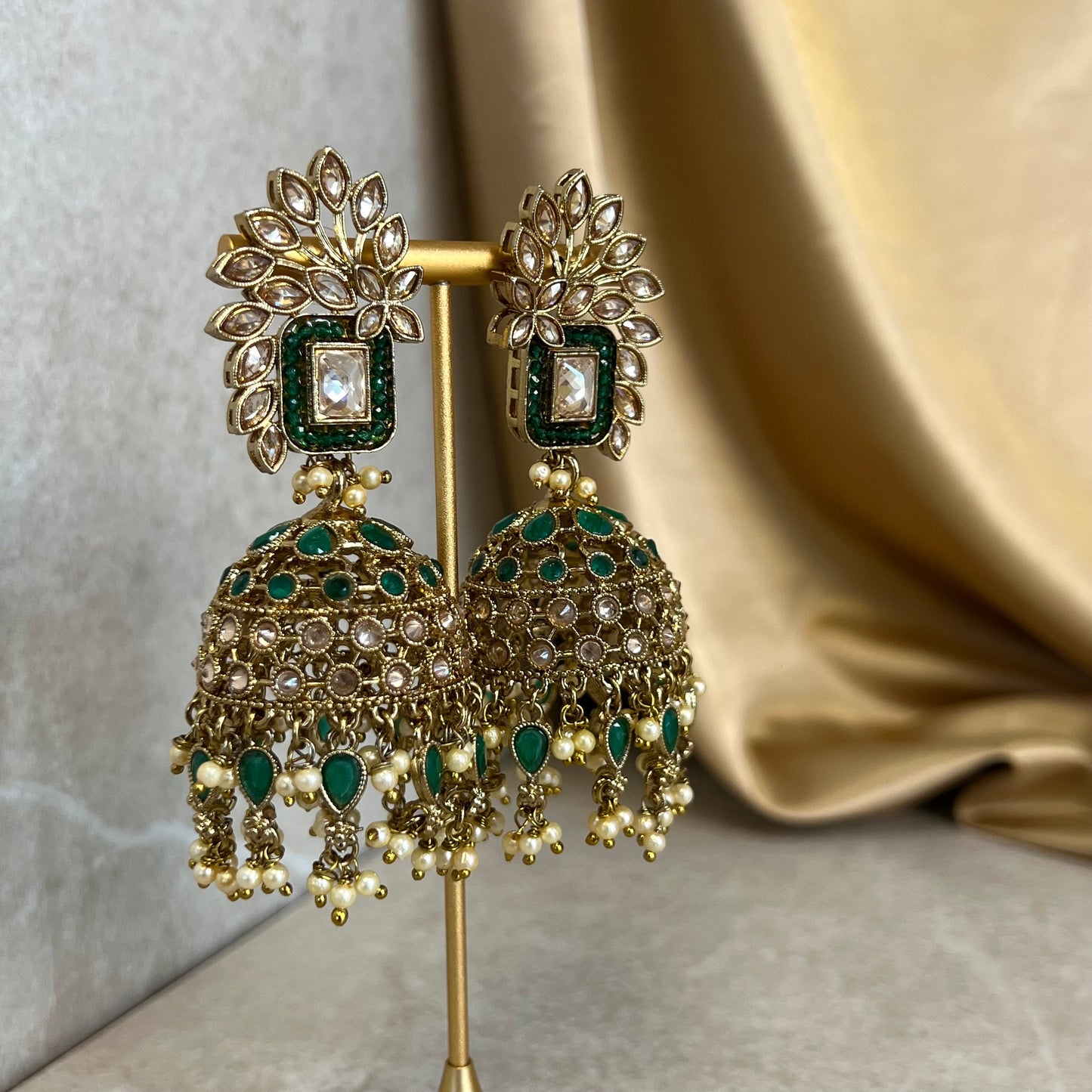 Green Large Vine Leaf Jhumka Earrings - Indian Style Earring/Pakistani fashion/ Mendhi/Party/Haldi/ Diwali Gift/ Eid Gift