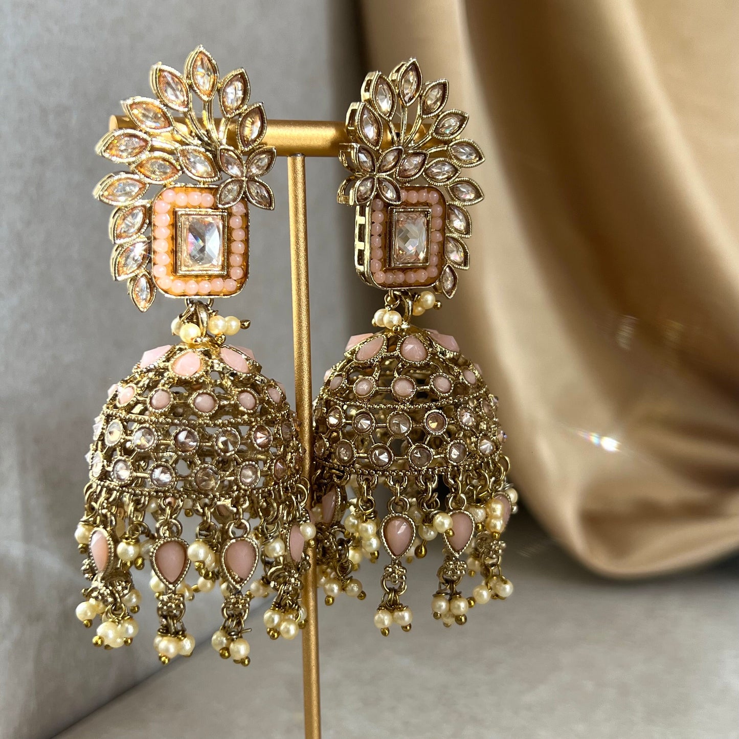 Peach Large Vine Leaf Jhumka Earrings - Indian Style Earring/Pakistani fashion/ Mendhi/Party/Haldi/ Diwali Gift/ Eid Gift