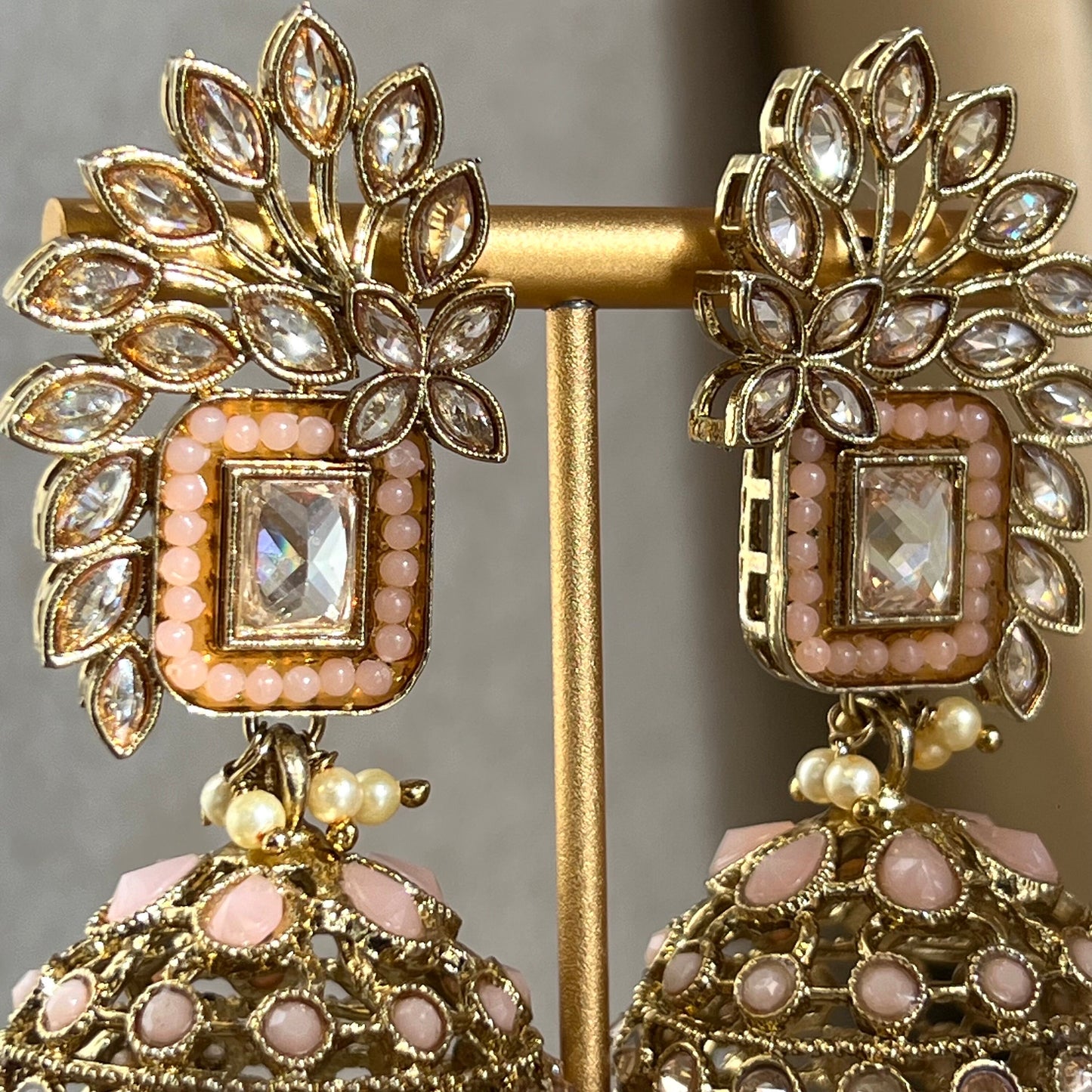 Peach Large Vine Leaf Jhumka Earrings - Indian Style Earring/Pakistani fashion/ Mendhi/Party/Haldi/ Diwali Gift/ Eid Gift