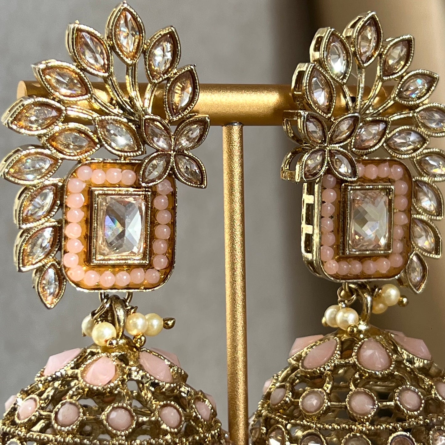 Peach Large Vine Leaf Jhumka Earrings - Indian Style Earring/Pakistani fashion/ Mendhi/Party/Haldi/ Diwali Gift/ Eid Gift