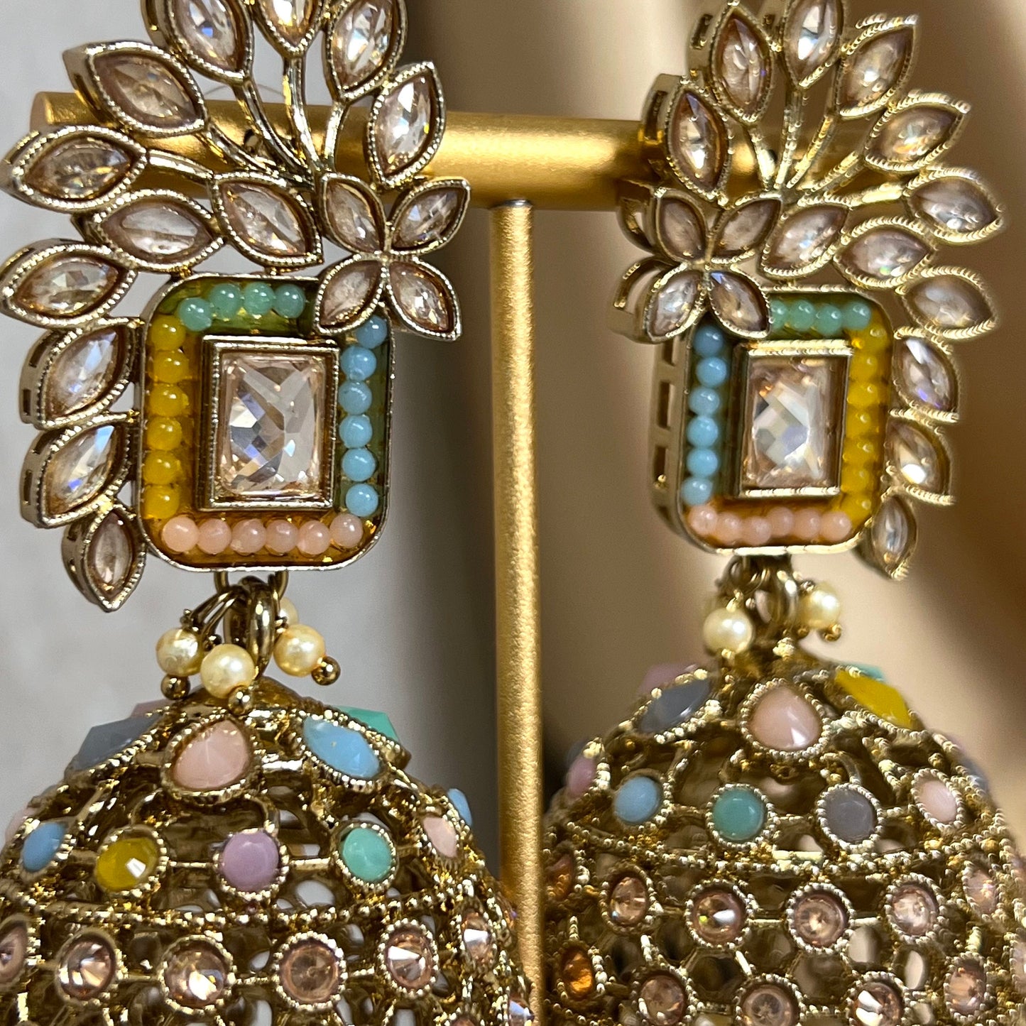 Multicolour Pastel Large Vine Leaf Jhumka Earrings - Indian Style Earring/Pakistani fashion/ Mendhi/Party/Haldi/ Diwali Gift/ Eid Gift