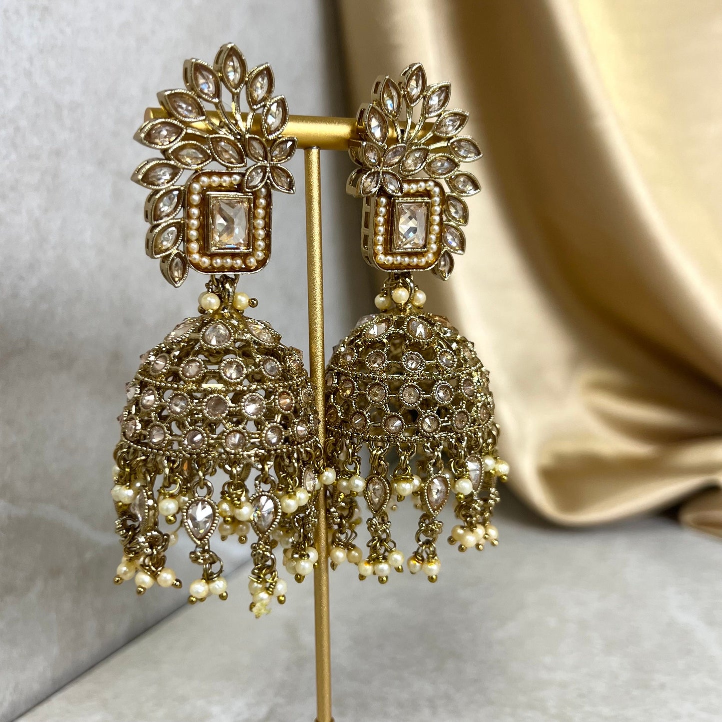 Champagne/ Gold Large Vine Leaf Jhumka Earrings - Indian Style Earring/Pakistani fashion/ Mendhi/Party/Haldi/ Diwali Gift/ Eid Gift