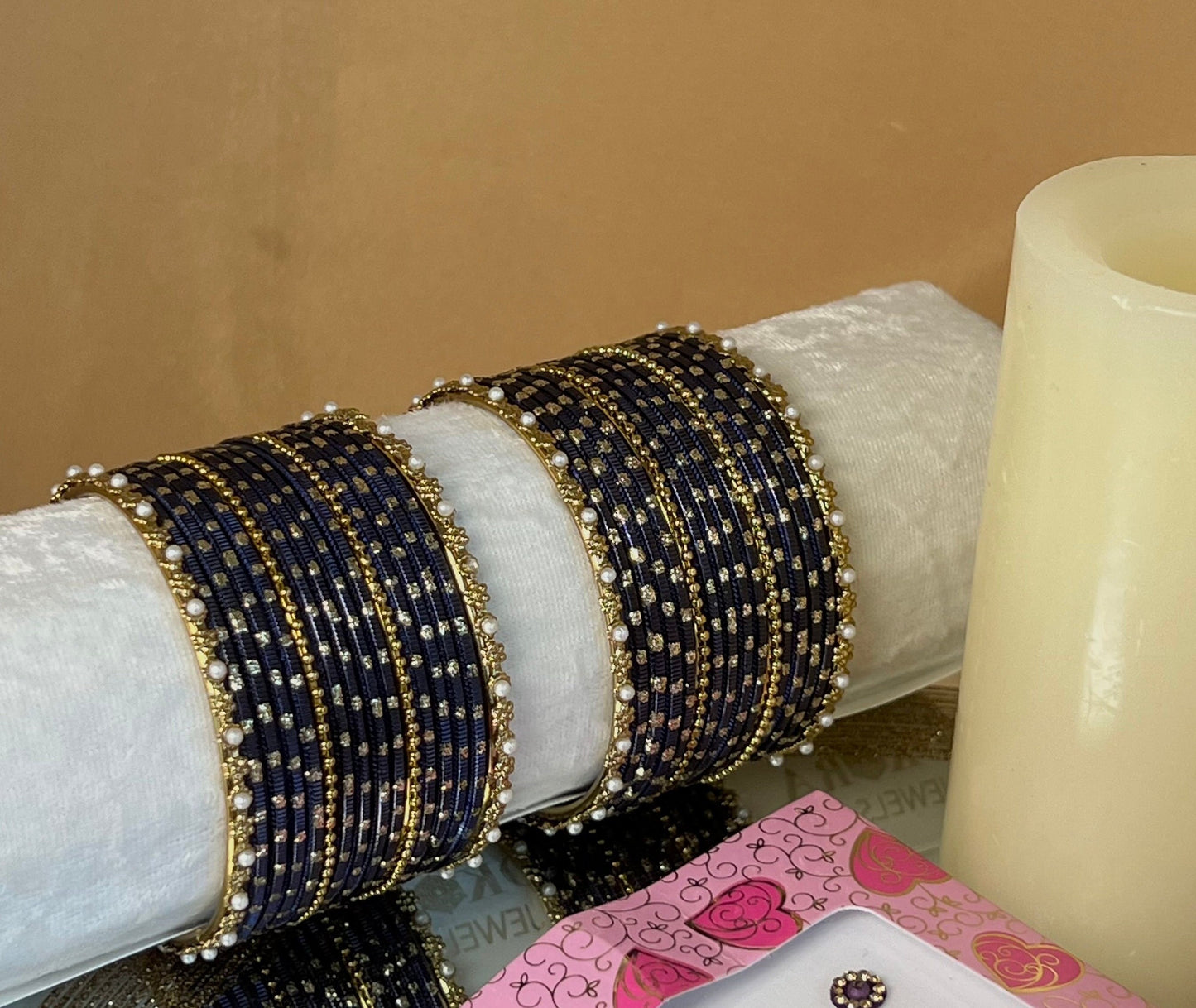 Gift Set For Her - Navy Jhumka Earrings, Small Bangles Set & Pack of Multicolour Bindi Pack/Indian Jewellery Gift Set/Valentines gifts