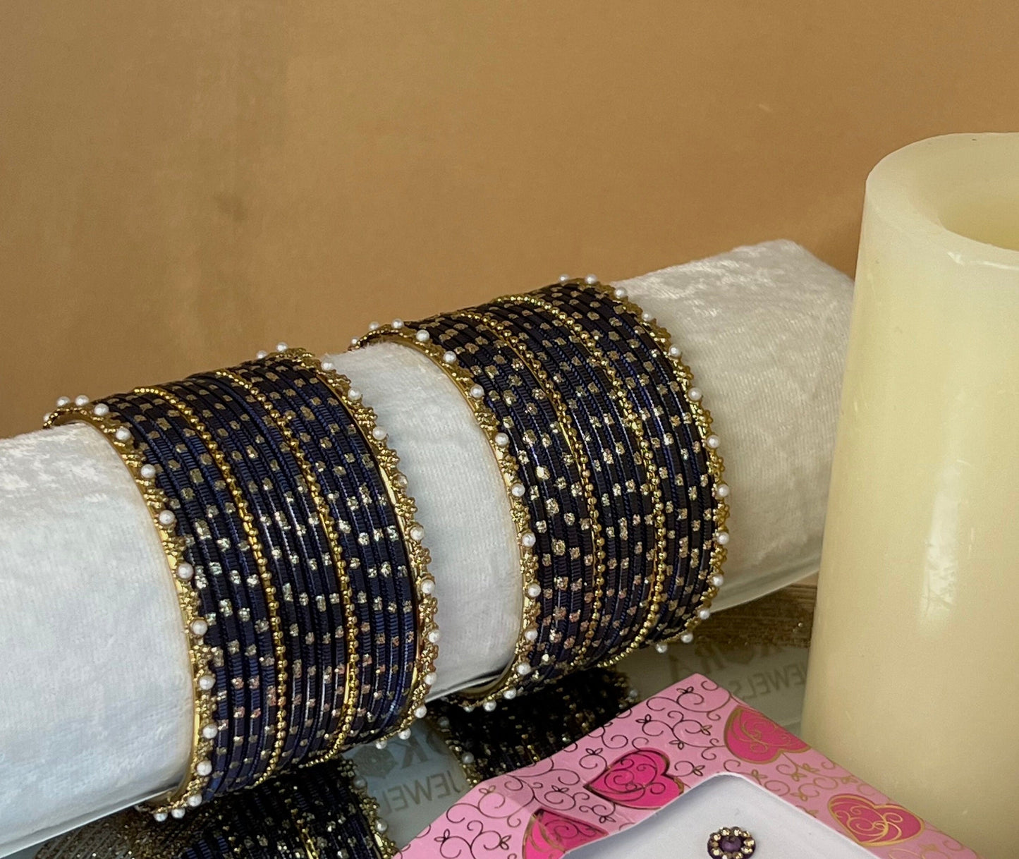 Gift Set For Her - Navy Jhumka Earrings, Small Bangles Set & Pack of Multicolour Bindi Pack/Indian Jewellery Gift Set/Valentines gifts