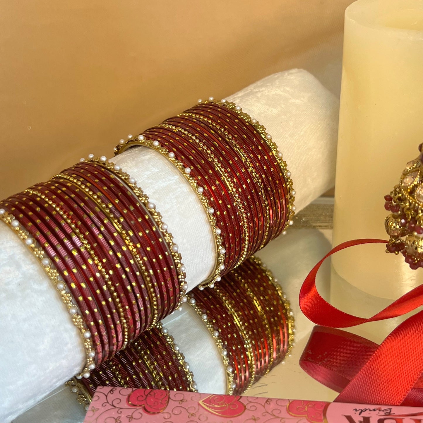Gift Set For Her - Maroon Jhumka Earrings, Maroon Small Bangles Set/Multicolour Bindi Pack/Indian Jewellery Gift Set/Valentines gifts