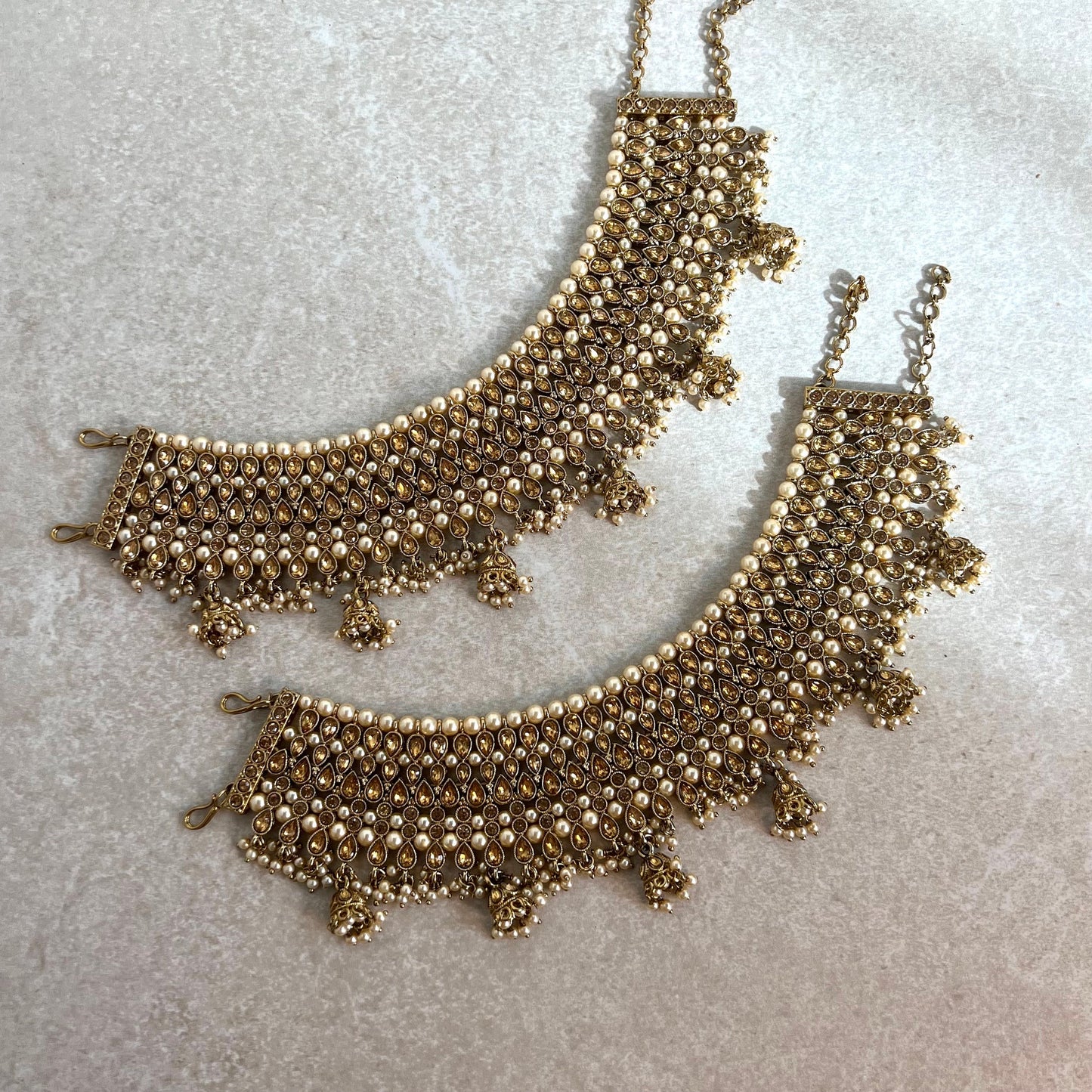 Extra Large Luxury Anklets - Golden Rhinestone Bell Detail Indian Pakistani Style Jhanjra Foot Accessor/ Bridal Heavy High Quality