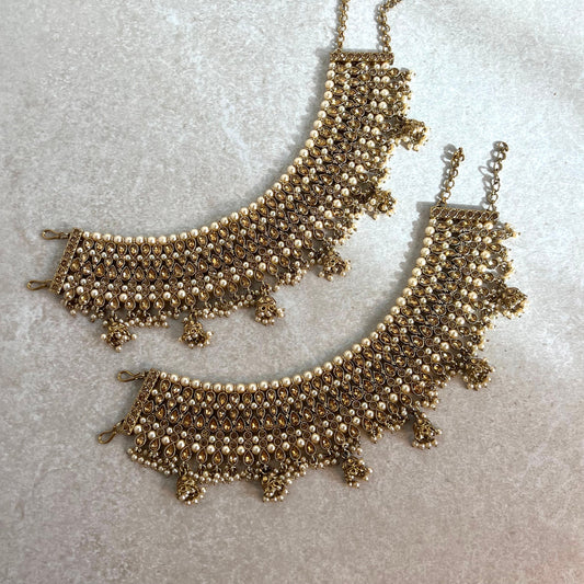 Extra Large Luxury Anklets - Golden Rhinestone Bell Detail Indian Pakistani Style Jhanjra Foot Accessor/ Bridal Heavy High Quality