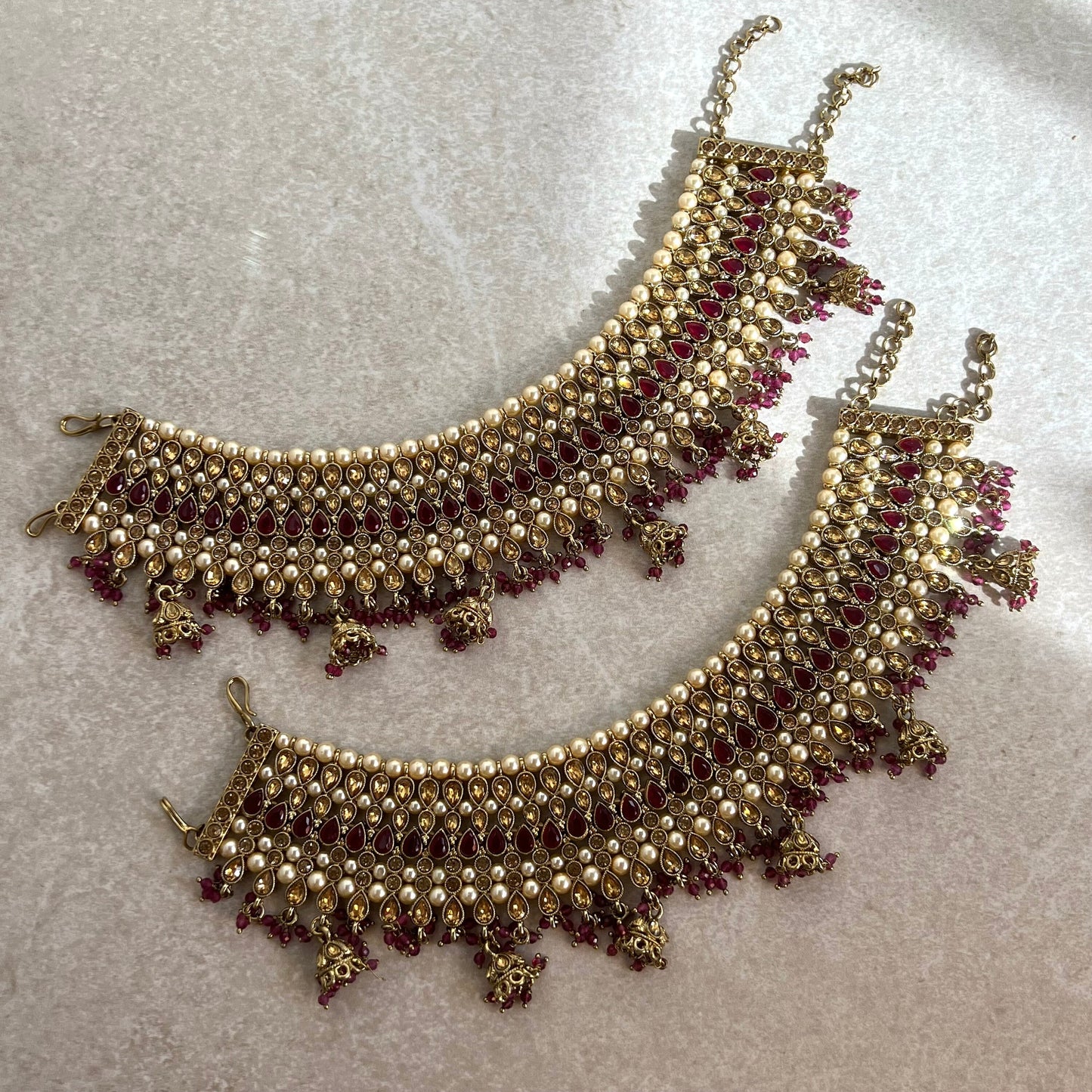 Extra Large Luxury Anklets  Purple and Golden Rhinestone Bell Detail Indian Pakistani Style Jhanjra Foot Accessor/ Bridal Heavy High Quality