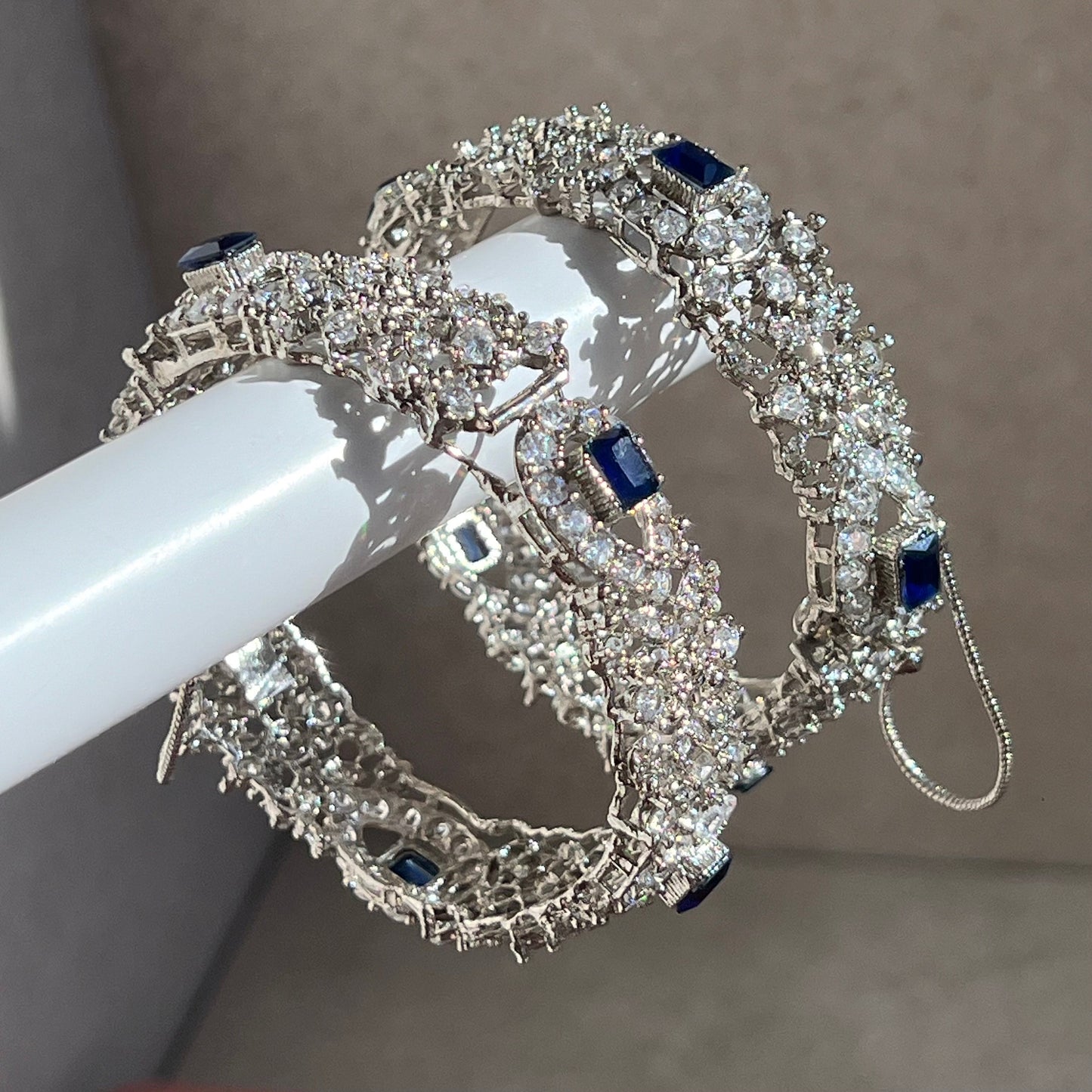 Navy Silver Bridal Set Indian Pakistani Style Choker Necklace Earring Tikka Jhumar Ring Bangles Victorian Elegant Style Civil Bride Elegant