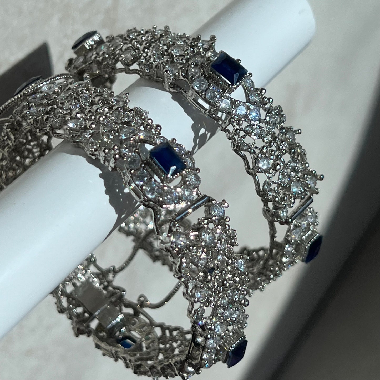 Navy Silver Bridal Set Indian Pakistani Style Choker Necklace Earring Tikka Jhumar Ring Bangles Victorian Elegant Style Civil Bride Elegant