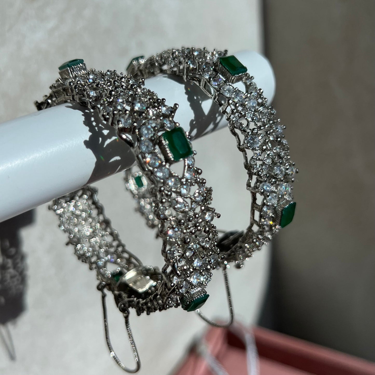 Emerald Green Silver Bridal Set Indian/ Pakistani Style/ Choker/ Necklace/ Earring/ Tikka/ Jhumar/ Ring/ Bangles/Victorian Elegant Style/