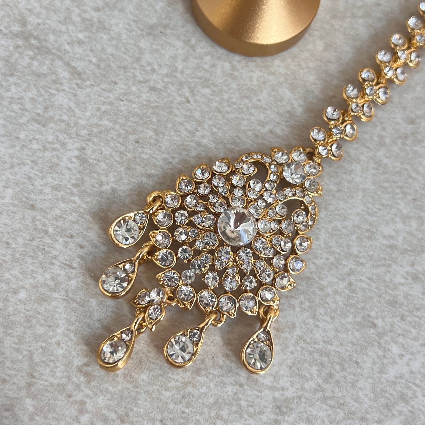 Long Clear Rhinestone Necklace Set with Earring Tikka /Long Mala/ Haar/ Unique Style/ Indian/ Pakistani/Fashion Jewellery/ Gift for Women