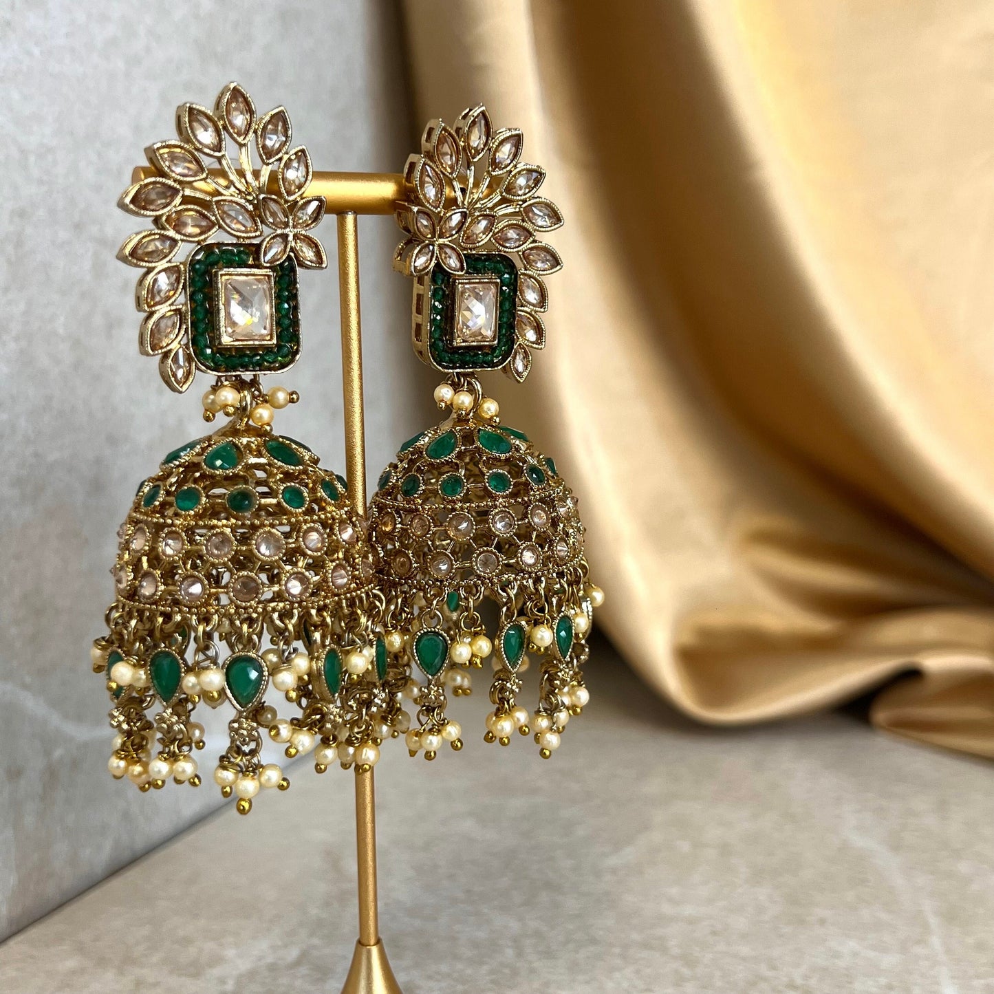 Green Large Vine Leaf Jhumka Earrings - Indian Style Earring/Pakistani fashion/ Mendhi/Party/Haldi/ Diwali Gift/ Eid Gift