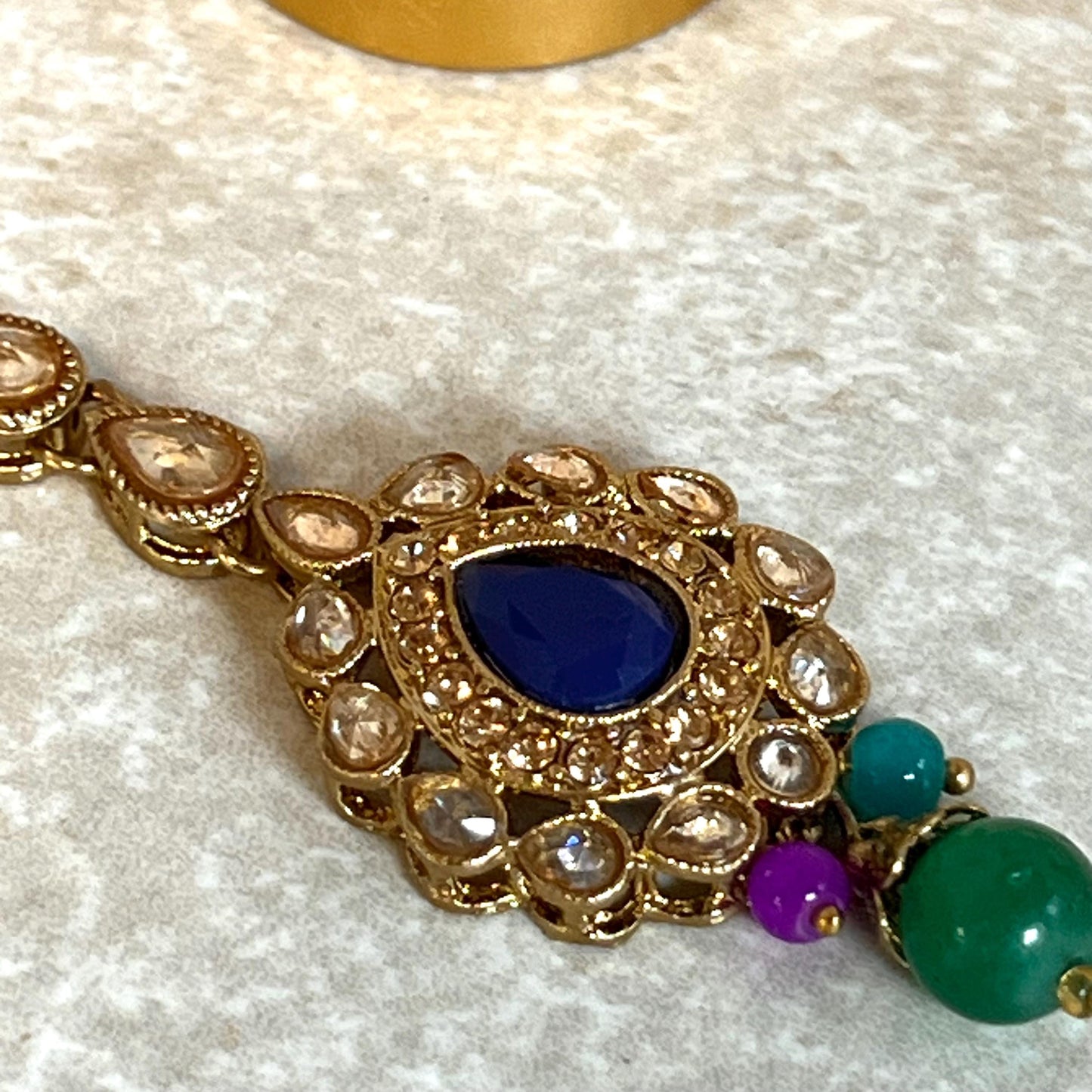 Navy - Multicolour Jhumka Earrings and Tikka Set/ Henna party/Pakistani/ Indian Style Earring/ Antique Gold with Champagne Crystals