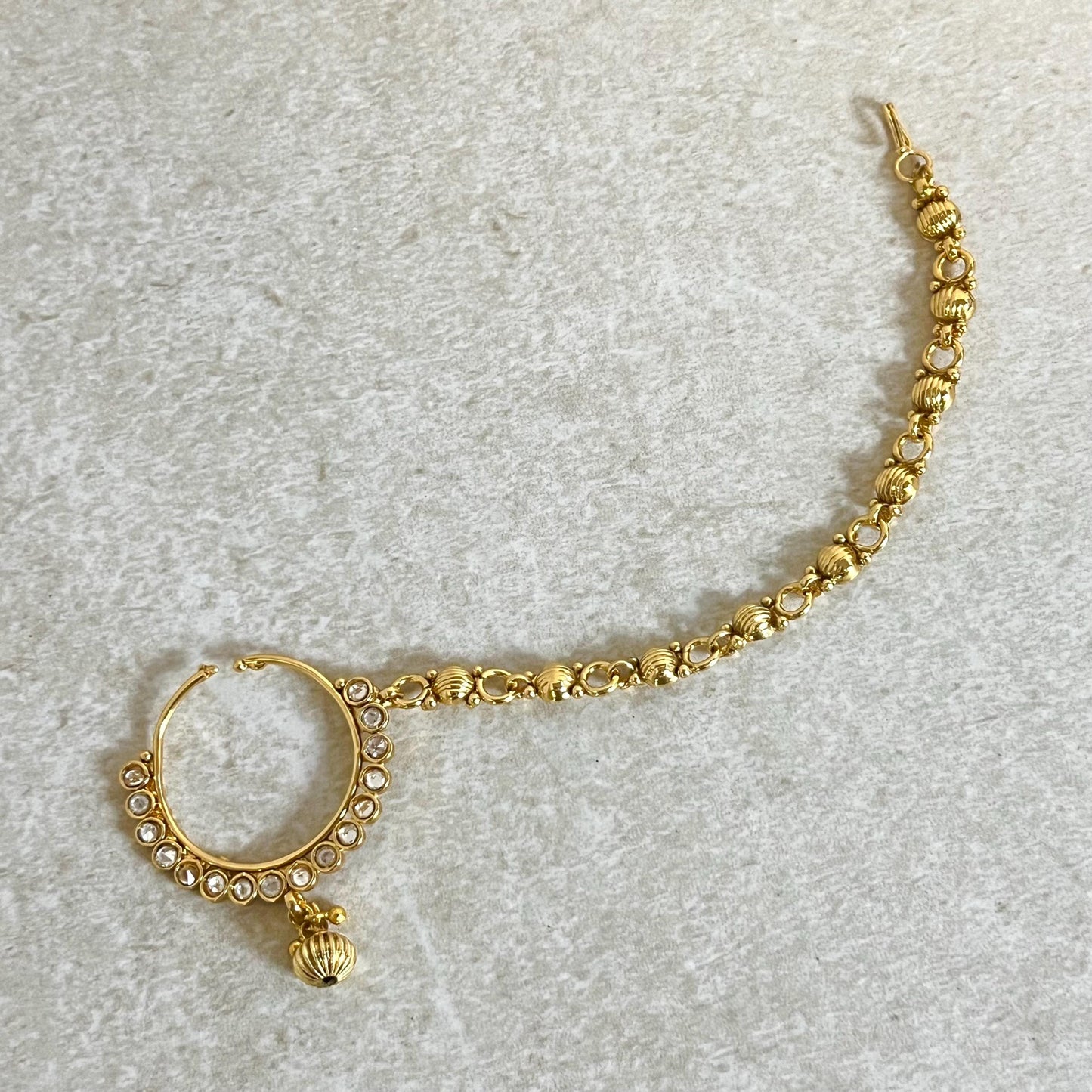 Bright Gold Non-Piercing Nose Ring - with chain/ Fashion Jewellery/ Gift/ Indian/Pakistani style/Nath /Indian Nose Jewellery/ 1 Inch Small