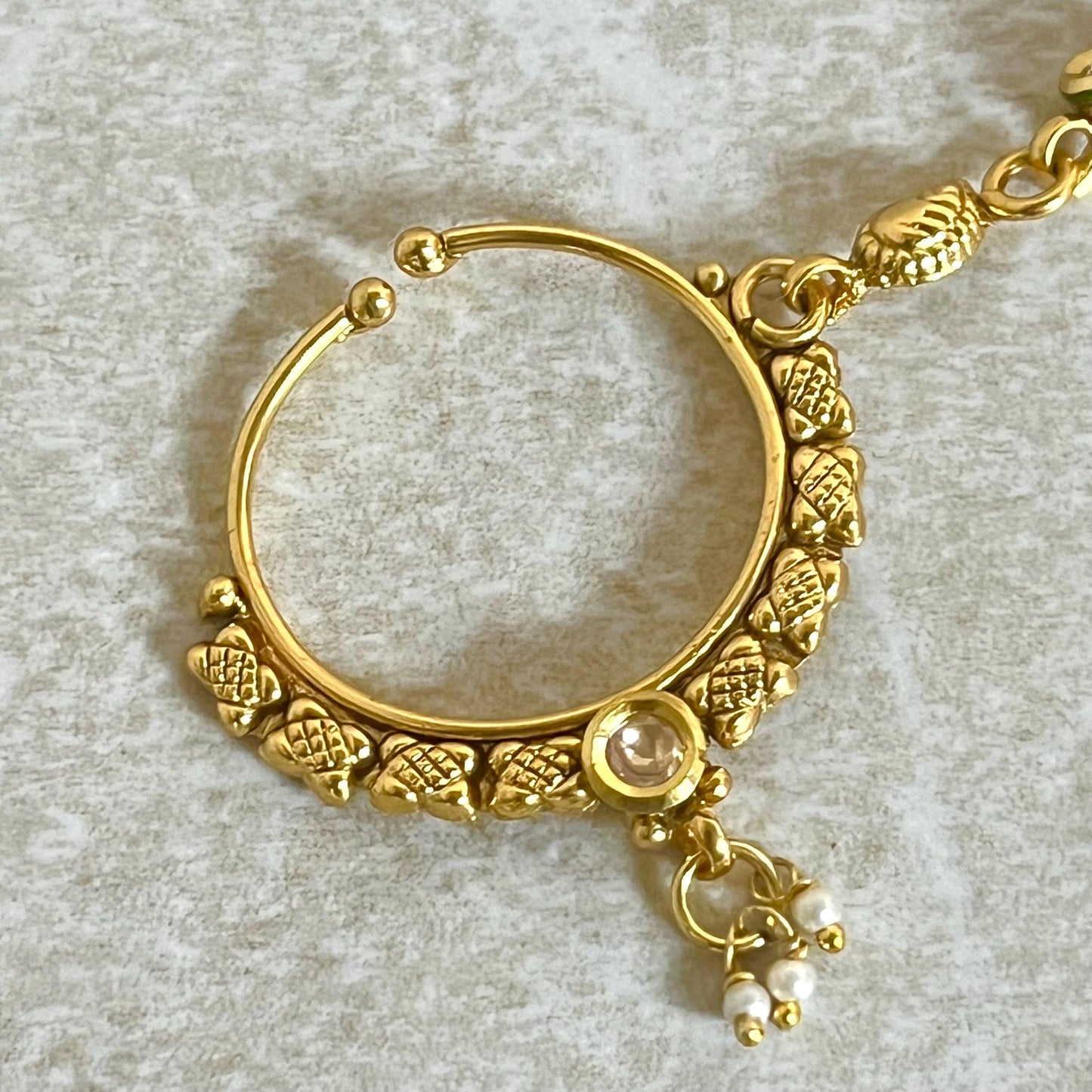 Bright Gold Non-Piercing Nose Ring - with chain/ Fashion Jewellery/ Gift/ Indian/Pakistani style/Nath /Indian Nose Jewellery/ 1 Inch Small