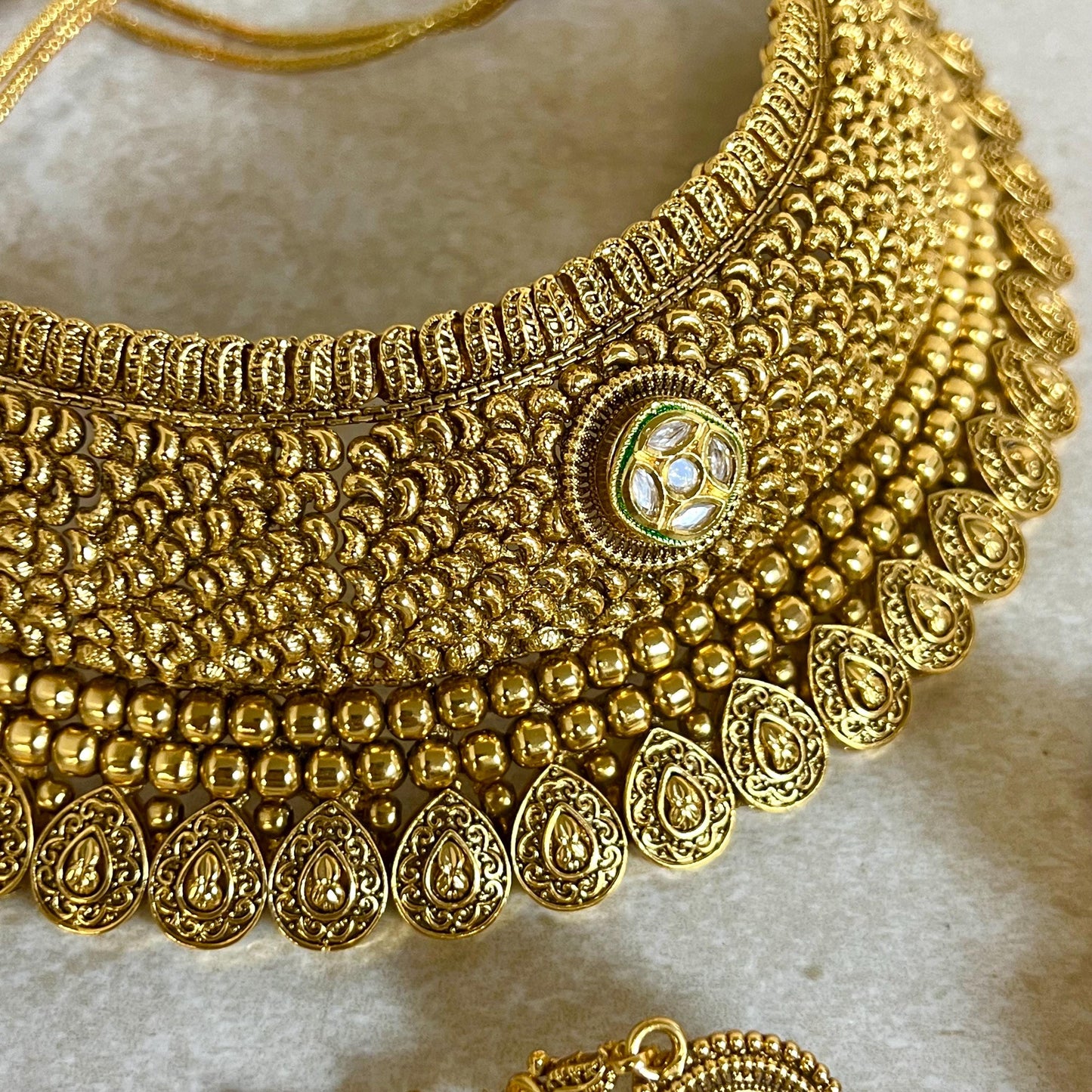 Antique Gold Temple Gold Chunky Choker Set with Earring/ Indian/ Pakistani/Fashion Jewellery/ Gift for Women
