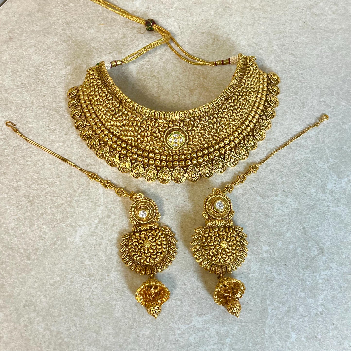 Antique Gold Temple Gold Chunky Choker Set with Earring/ Indian/ Pakistani/Fashion Jewellery/ Gift for Women